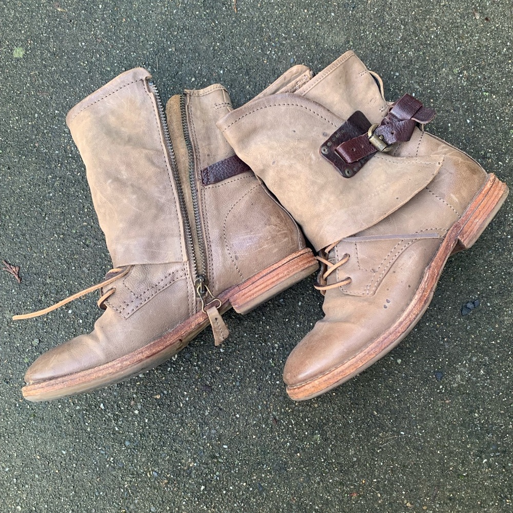 A.S.98 36 size 6-6.5 LEATHER ANKLE BOOTS tan brown airstep Moto boots